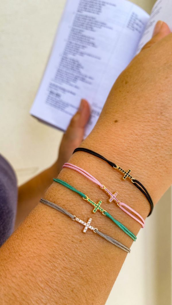 Bracelet lien et croix strass coloré en plaqué or | Croix divine – Image 4