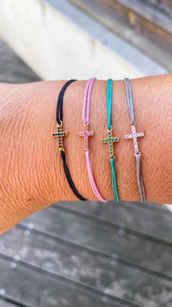 Bracelet lien et croix strass coloré en plaqué or | Croix divine – Image 3