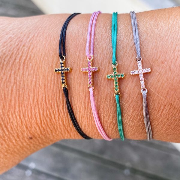 Bracelet lien et croix strass coloré en plaqué or | Croix divine