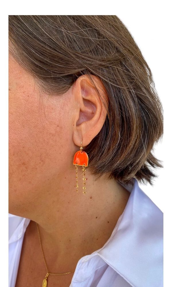 Boucle d'oreille orange et chaîne plaqué or | Murano – Image 4