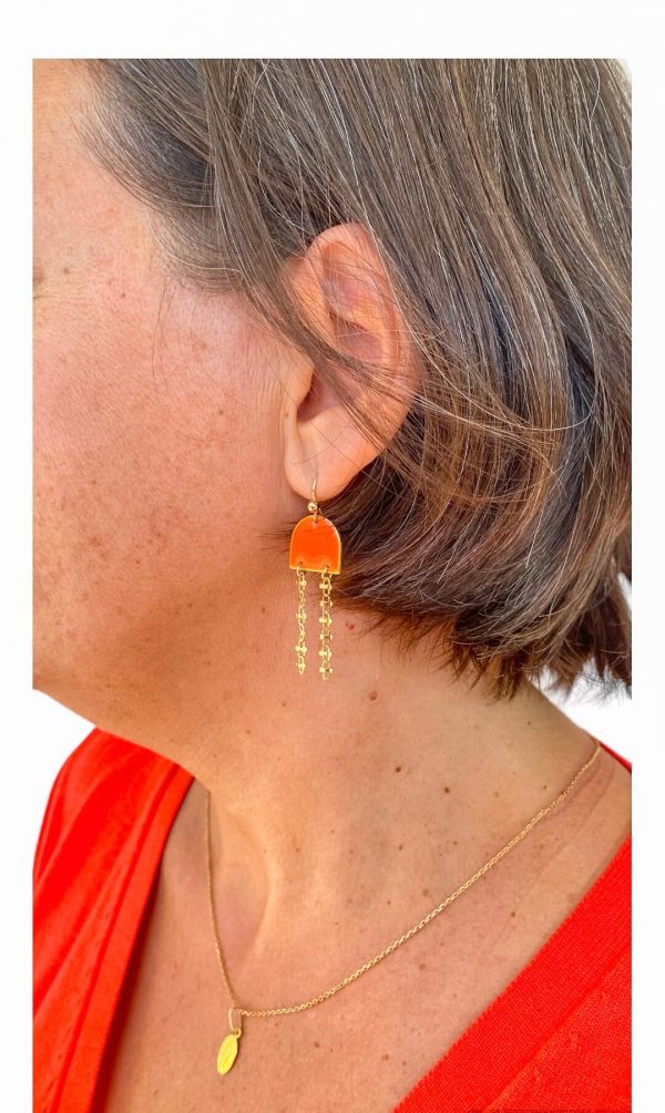 Boucle d'oreille orange et chaîne plaqué or | Murano – Image 3