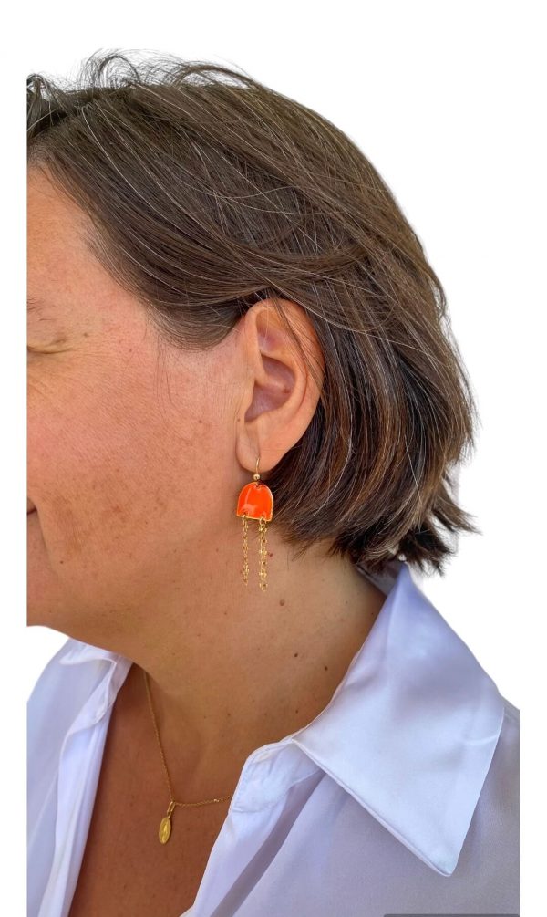Boucle d'oreille orange et chaîne plaqué or | Murano – Image 2