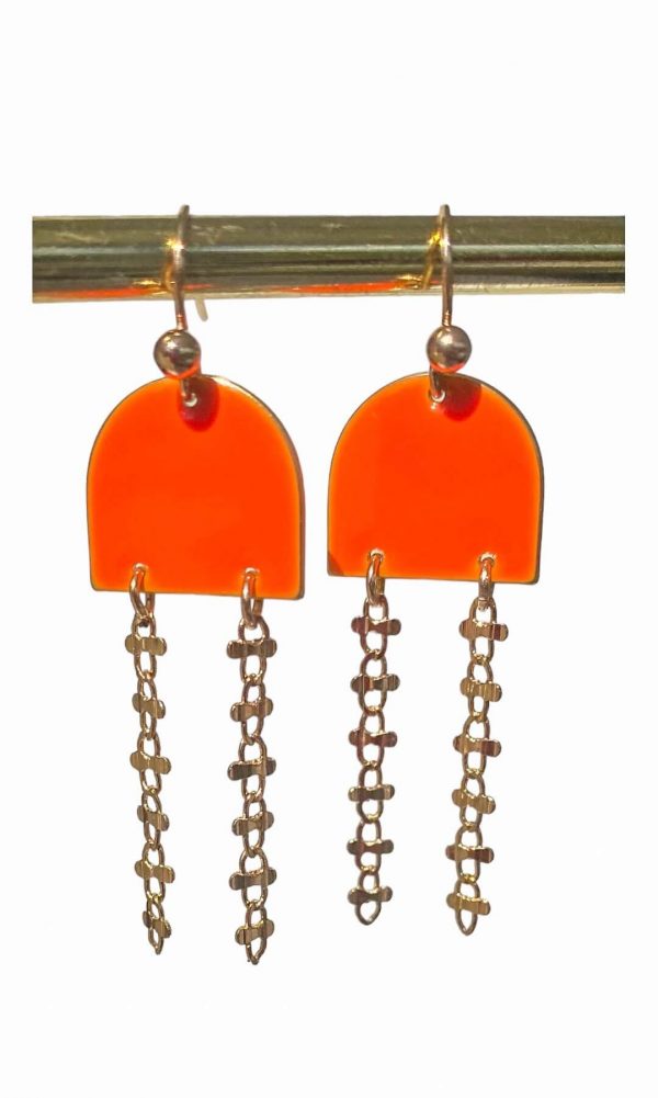 Boucle d'oreille orange et chaîne plaqué or | Murano