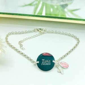 Bracelet catho en argent gravé & personnalisé avec sa médaille miraculeuse et croix en émail | Fêtes de la Foi