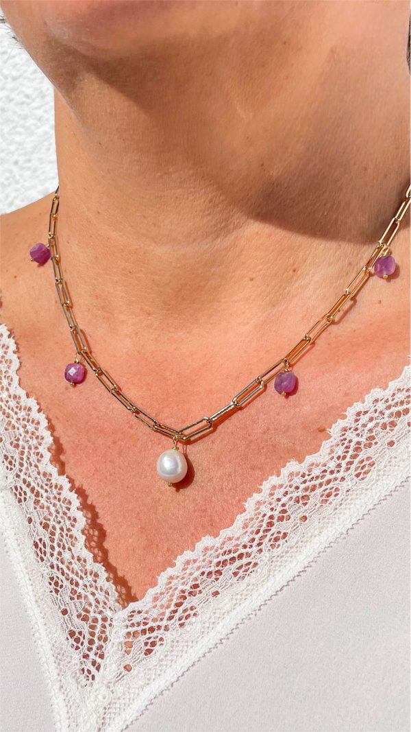Collier maille rectangulaire perle et rubis | Terre de feu rubis – Image 3