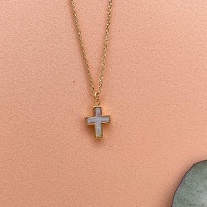 Collier Croix nacre blanche et plaqué or | Tous saints