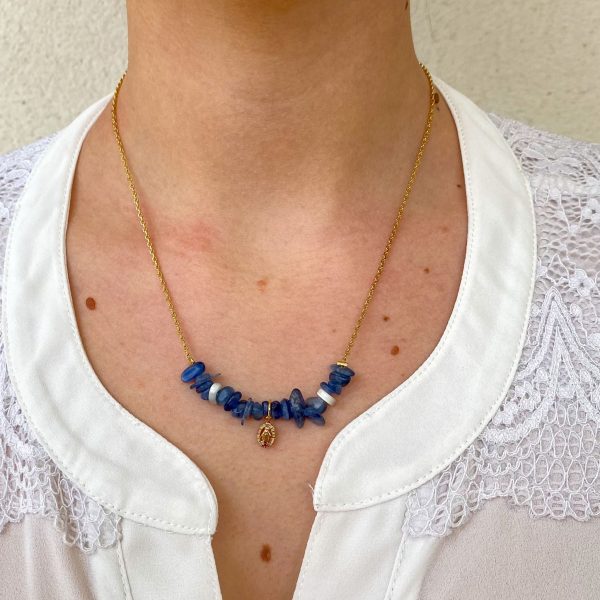 Collier catho en plaqué or médaille miraculeuse et gemmes (nacre et kyanite) | Fatima – Image 2
