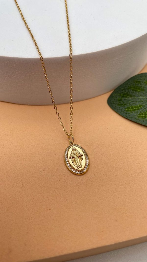 Collier médaille de la Vierge en Plaqué Or et Oxyde de zyrconium | Santa Maria – Image 7