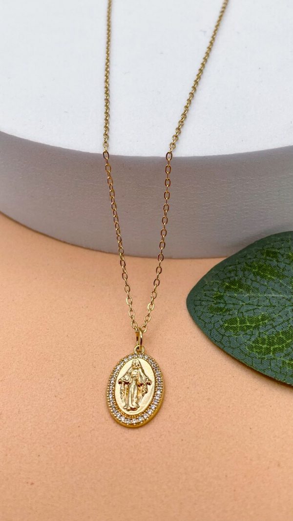 Collier médaille de la Vierge en Plaqué Or et Oxyde de zyrconium | Santa Maria – Image 2