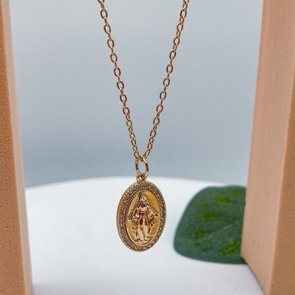 Collier médaille de la Vierge en Plaqué Or et Oxyde de zyrconium | Santa Maria