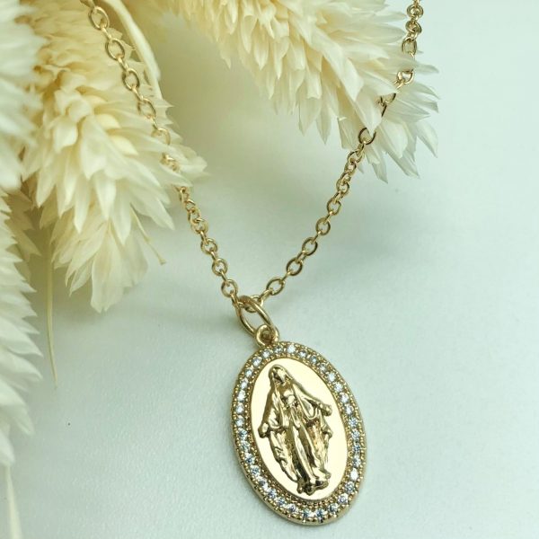 Collier médaille de la Vierge en Plaqué Or et Oxyde de zyrconium | Santa Maria – Image 3
